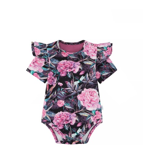 Body ze skrzydełkami w peonie, krótki rękaw