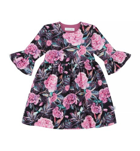 Sukienka niemowlęca z mankietami w peonie