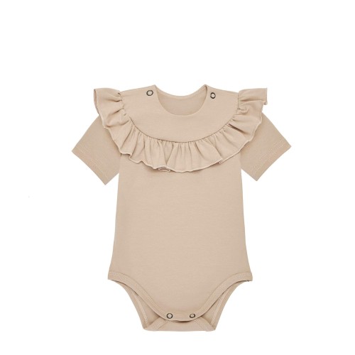 Body z falbanką z krótkim rękawem beżowe 