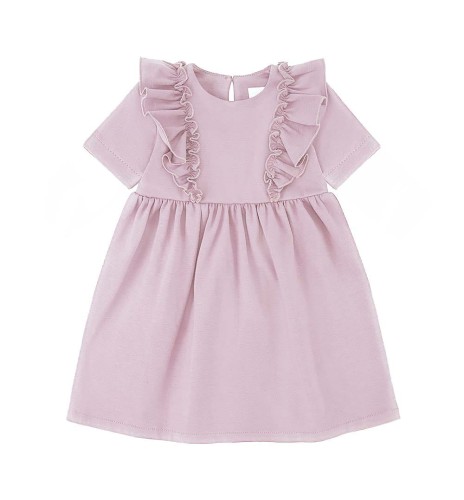 Sukienka różowa z krótkim rękawem z falbankami